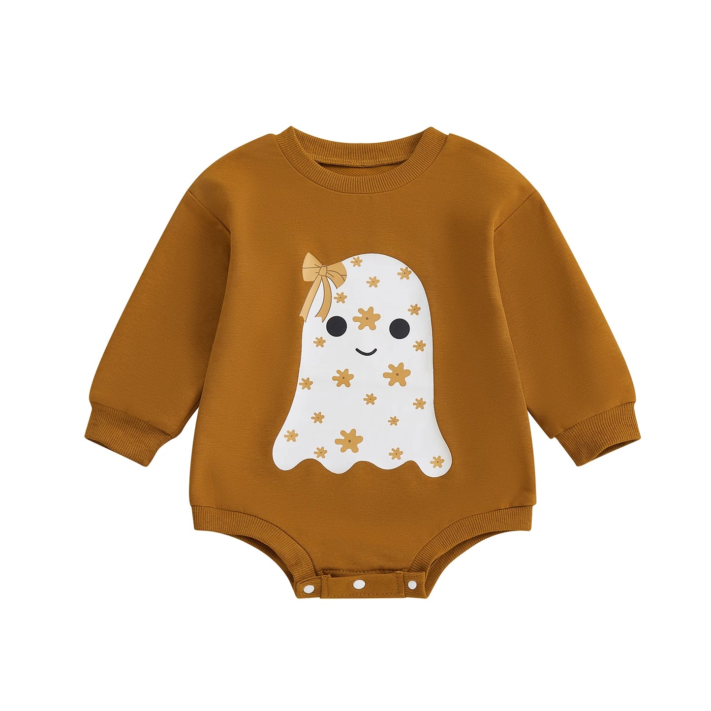 Newborn Baby Girls Halloween Sweatshirt Romper Casual Ghost Print Long Sleeve Jumpsuits Infant Fashion Clothes