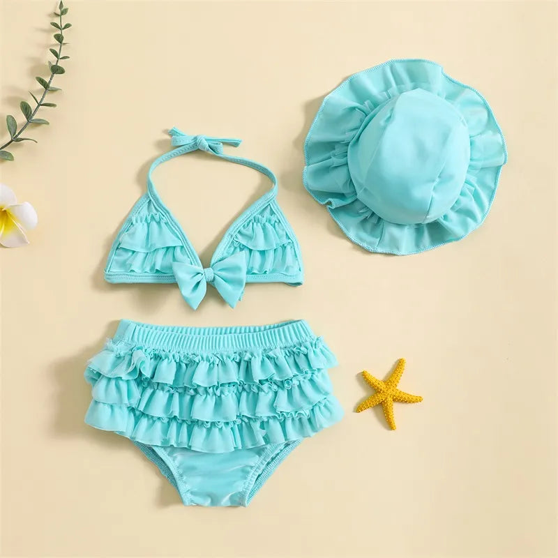 Baby Girls Cute Frill Swimsuit With Hat