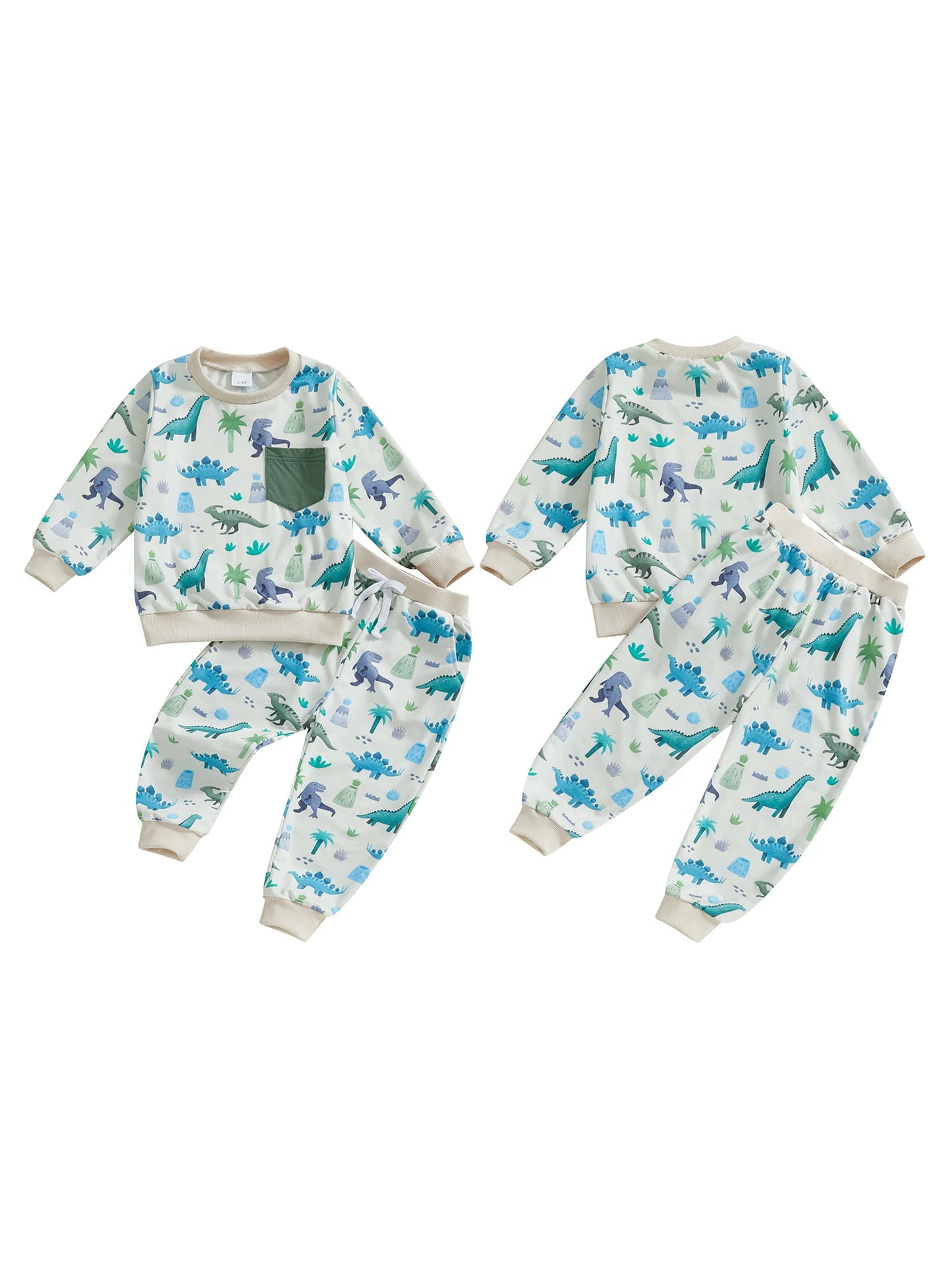 Toddler Kids Boys 2Pcs Outfit Dinosaur Print Long Sleeve Top with Pants Fall Outfit Jogger Set