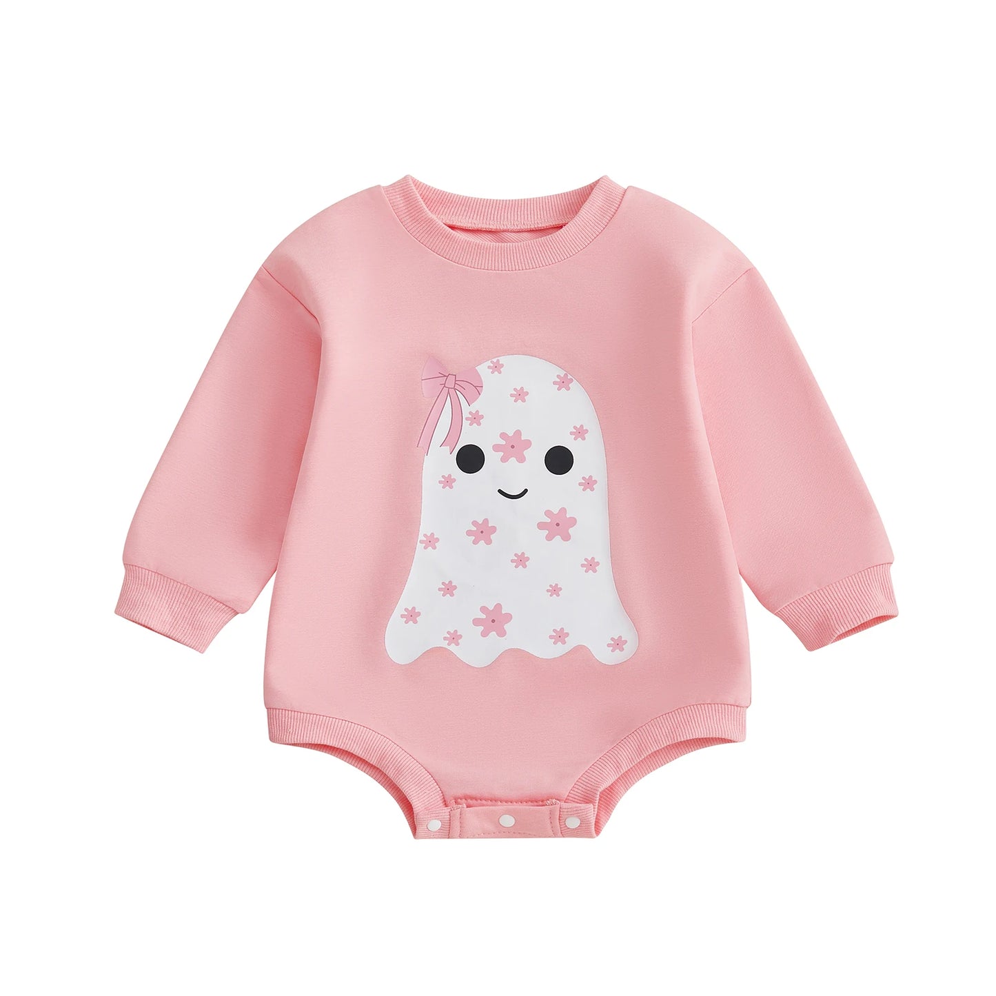 Newborn Baby Girls Halloween Sweatshirt Romper Casual Ghost Print Long Sleeve Jumpsuits Infant Fashion Clothes