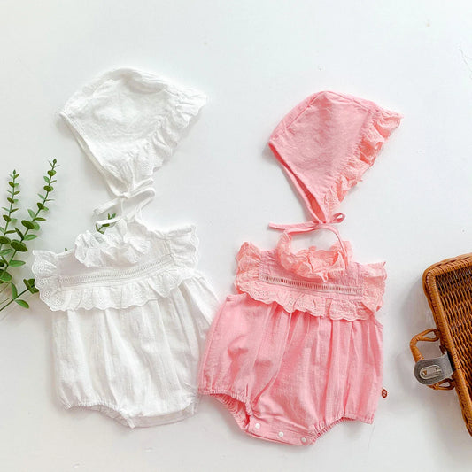 Lace Ruffle Neck Romper Set