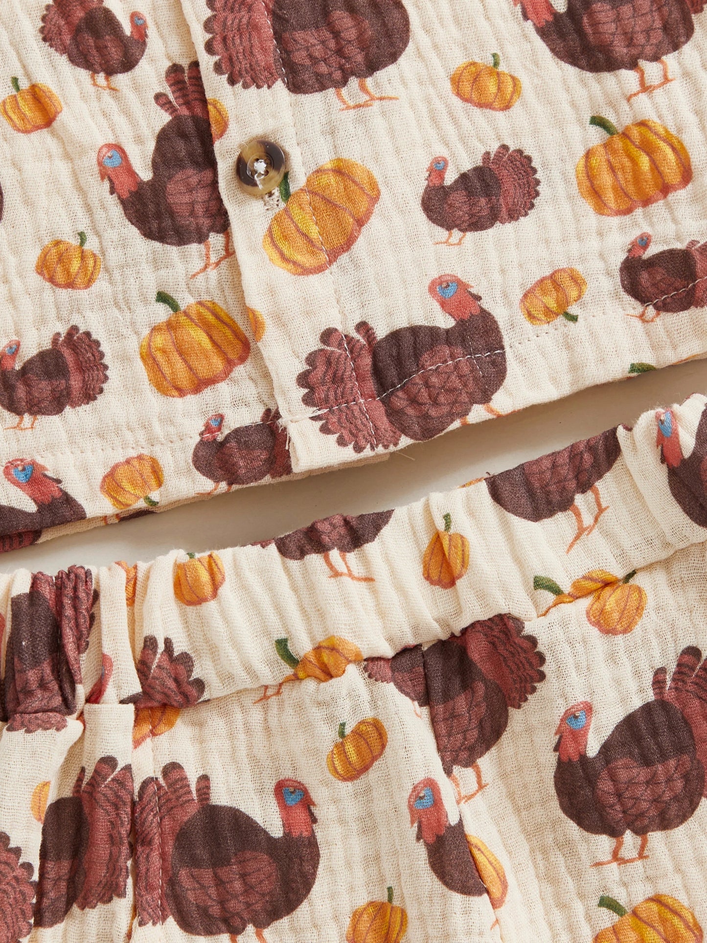 Baby Toddler Boys 2Pcs Thanksgiving Day Short Sleeve Lapel Button Up Turkey Pumpkin Print Top and Shorts Sets