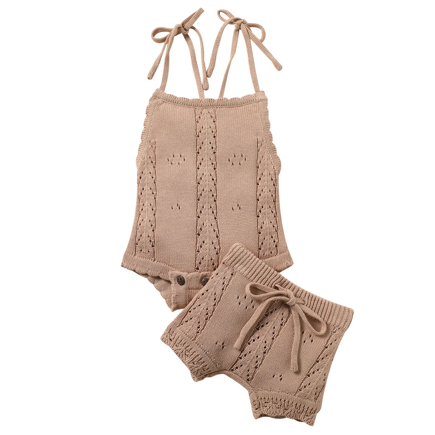 Baby Girls 2Pcs Summer Clothing Set Sleeveless Solid Knitted Tank Top Bodysuit and Shorts Set