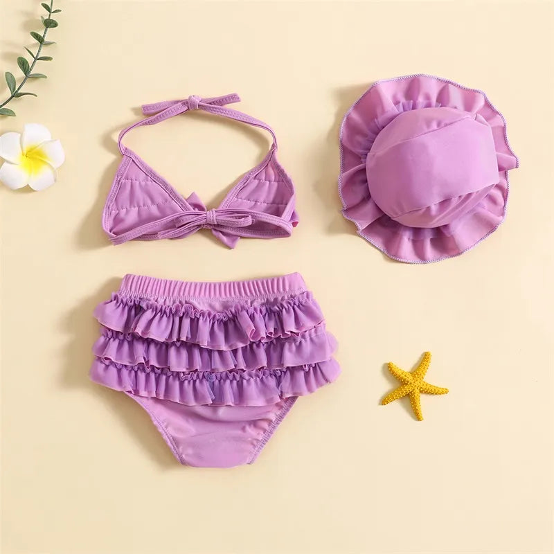 Baby Girls Cute Frill Swimsuit With Hat