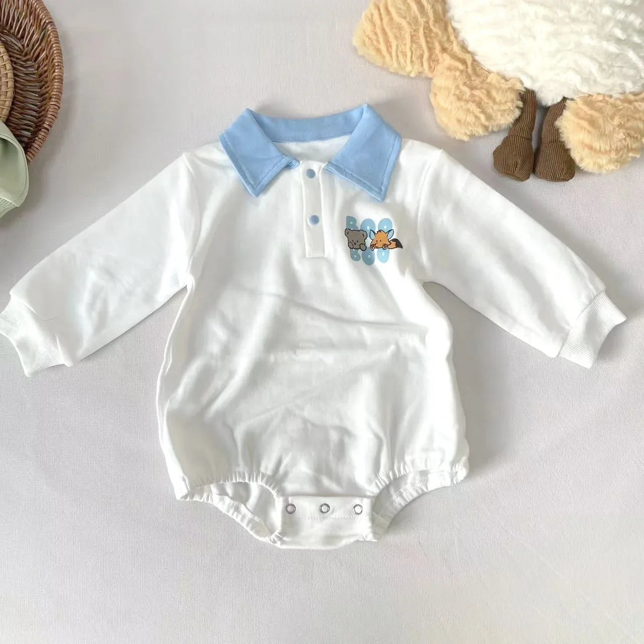 Long Sleeve Turn-Down Collar Bodysuit Romper