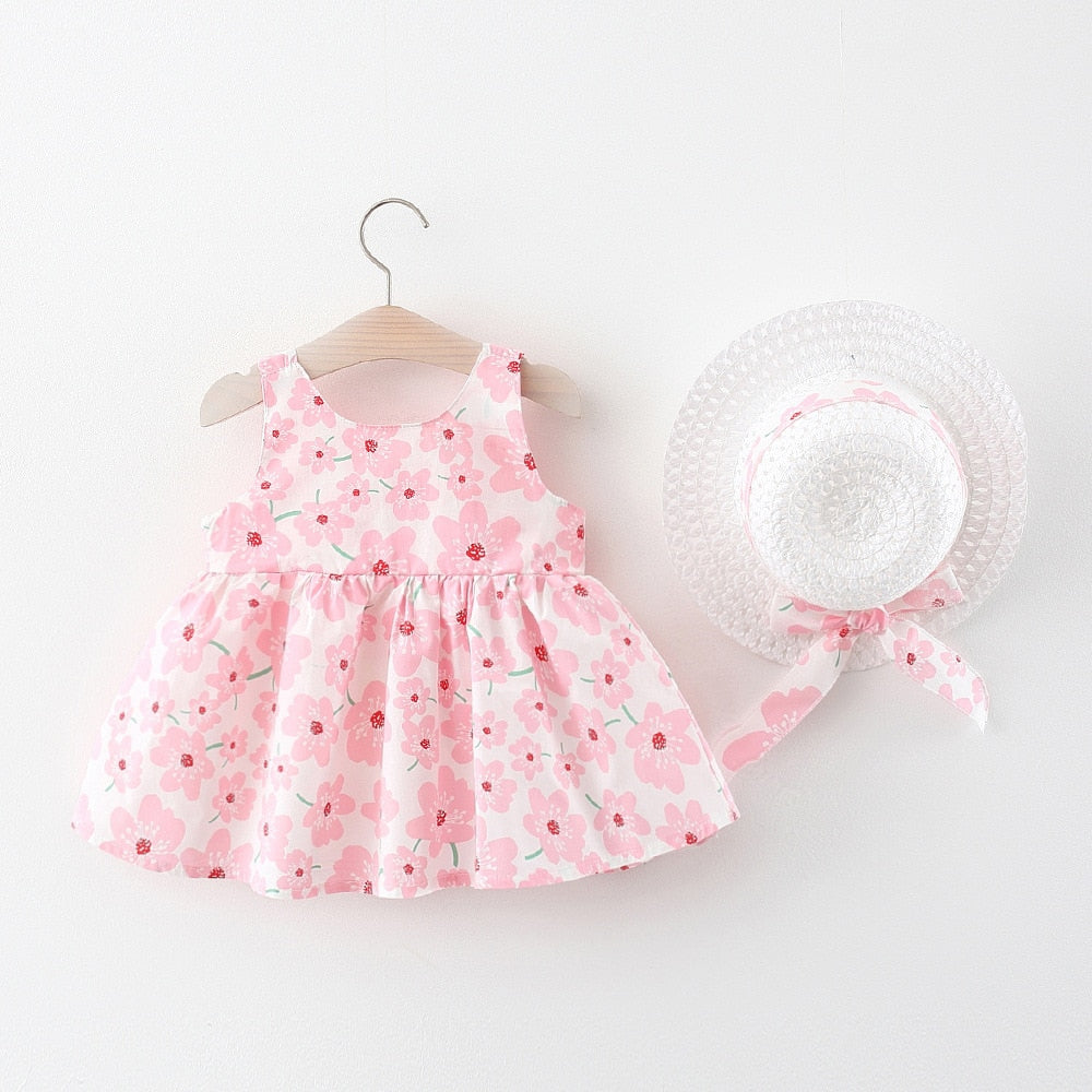 Summer Flower Girl Dress With Hat Set