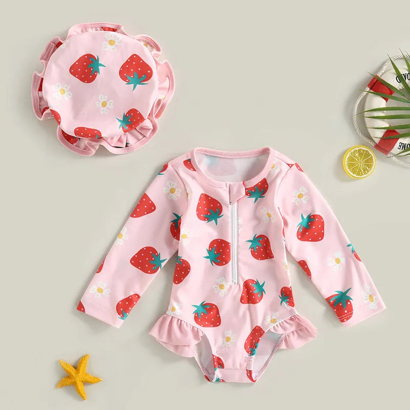 Baby Girl 2 Pcs Long Sleeve Cute Swimwear Set