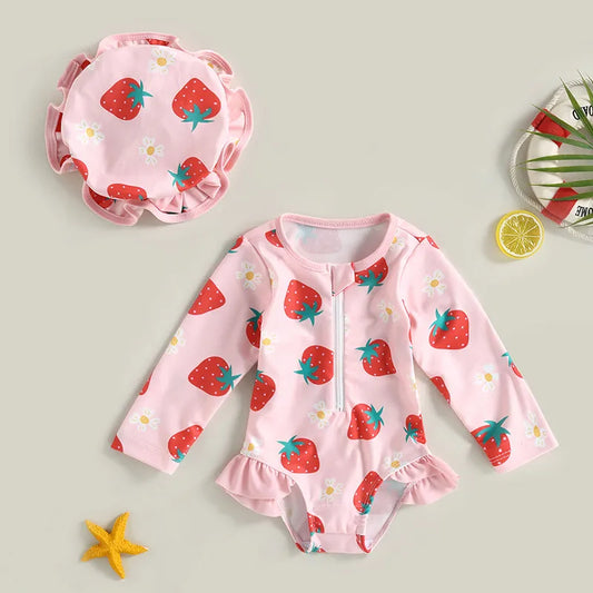 Baby Girl 2 Pcs Long Sleeve Cute Swimwear Set