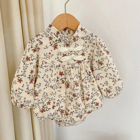 Mandarin Collar Floral Romper