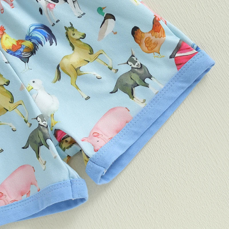 Baby Toddler Boys 2Pcs Tractor Farm Animal Sleeveless Tank Top Elastic Waist Shorts Outfit Summer Clothes Set
