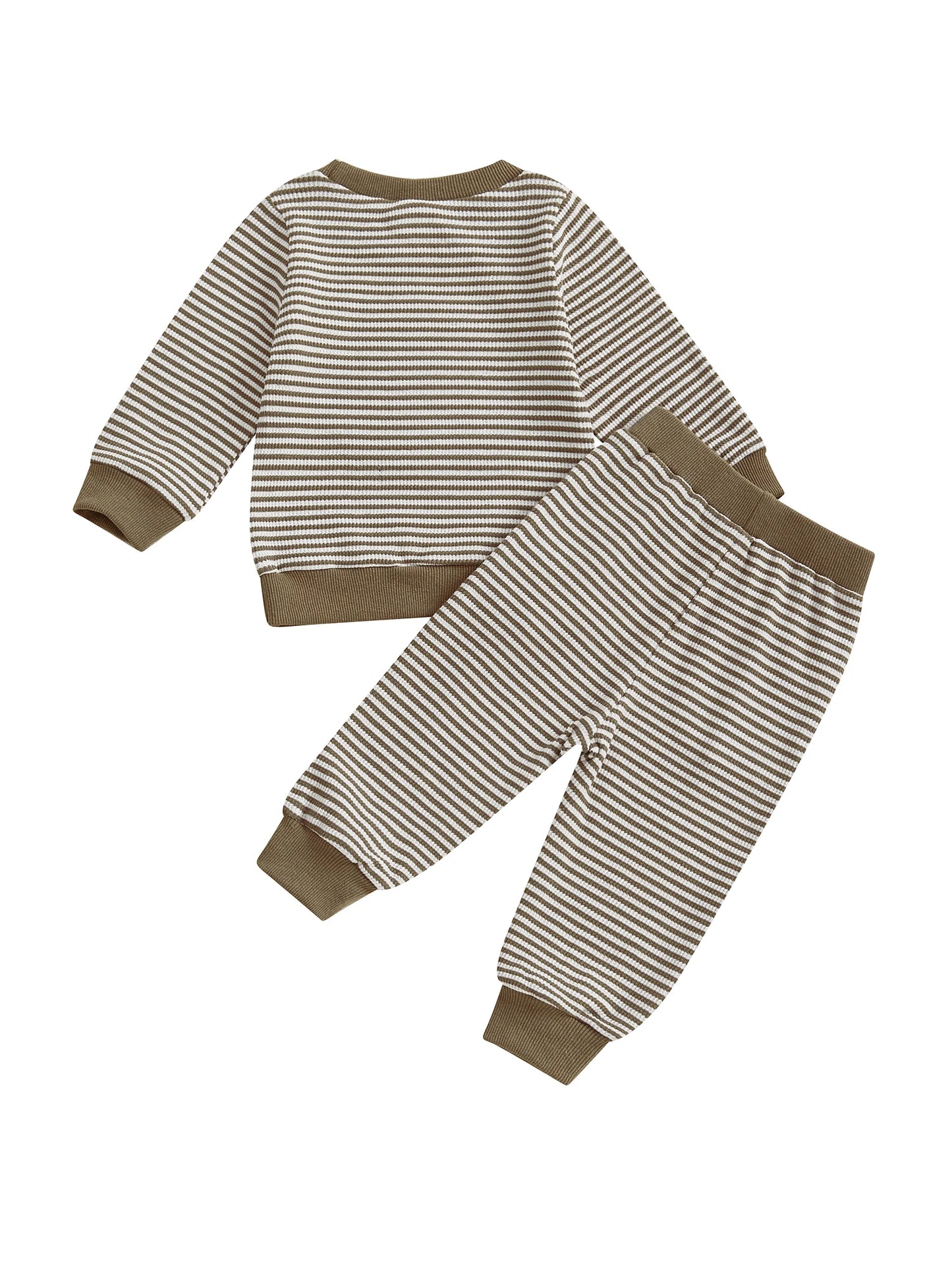 Baby Toddler Boys 2Pcs Football Helmet Outfit Striped Long Sleeve Top Elastic Waist Pants Waffle Jogger Set
