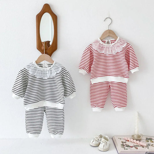 Stripe Frill Neck Jogger Set