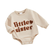 Load image into Gallery viewer, Baby Girls Boys Bubble Romper Bodysuit Hi Baby / Little Sister Letter Heart Embroidered Long Sleeve
