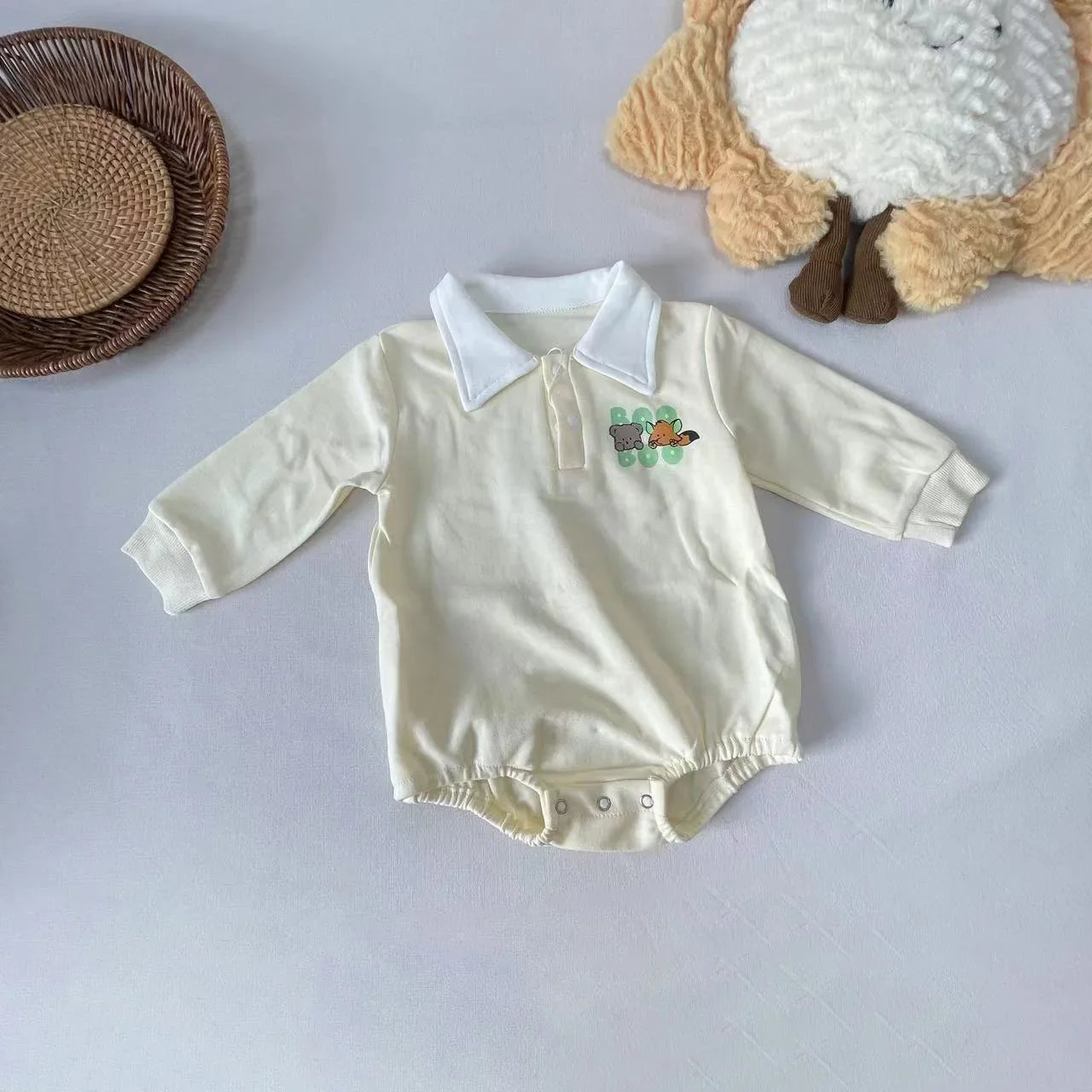 Long Sleeve Turn-Down Collar Bodysuit Romper