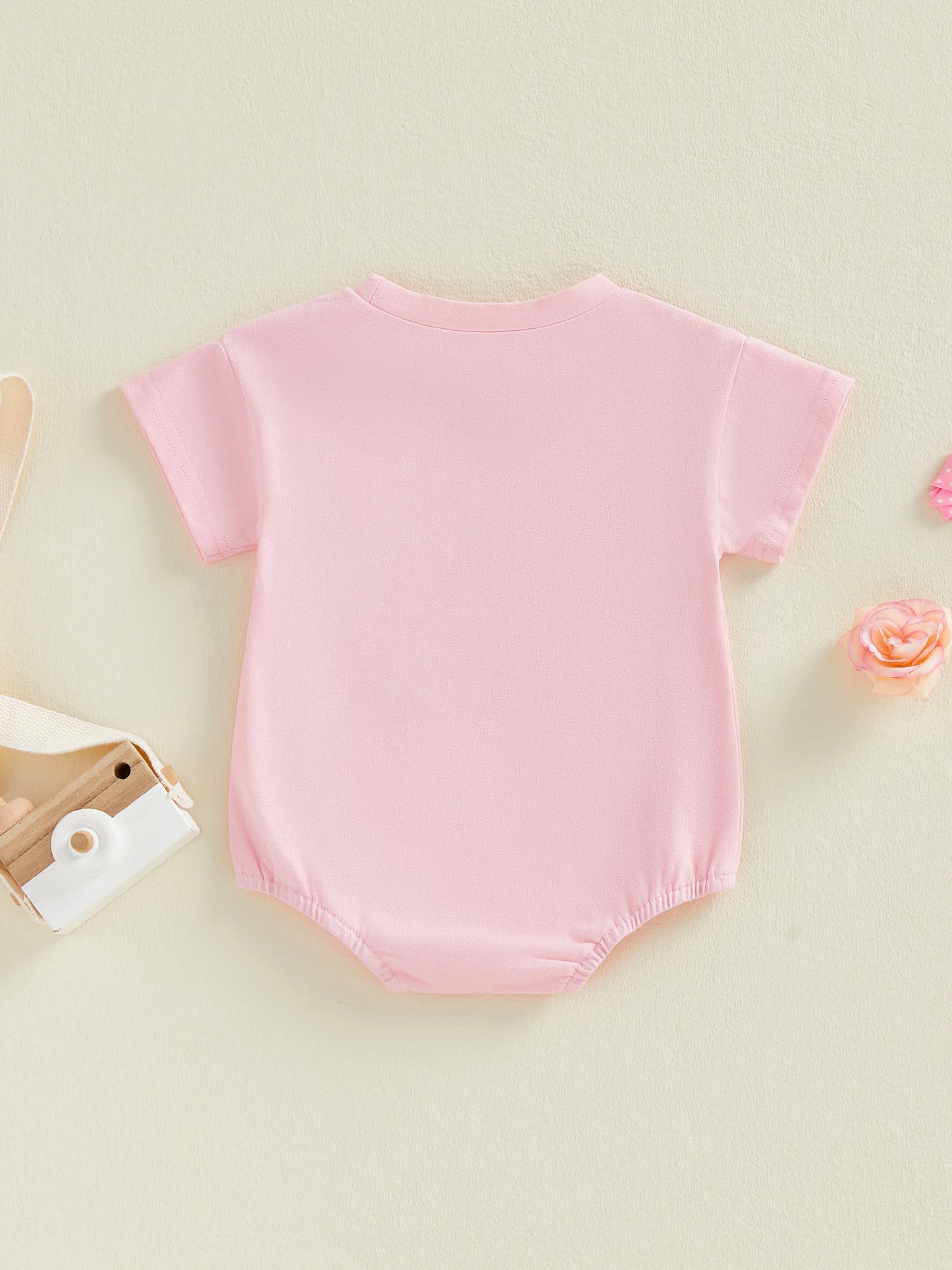 Baby Girl Lil Sister Short Sleeve Romper Letter Embroidery Round Neck Bubble Newborn Jumpsuit