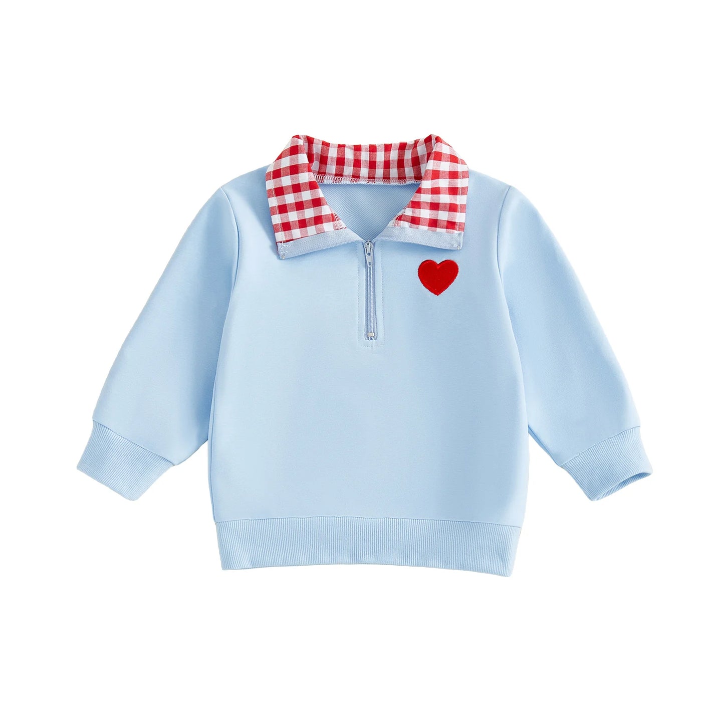 Baby Toddler Boys Girls Long Sleeve Plaid Collar Embroidery Heart Tops for Valentine Day