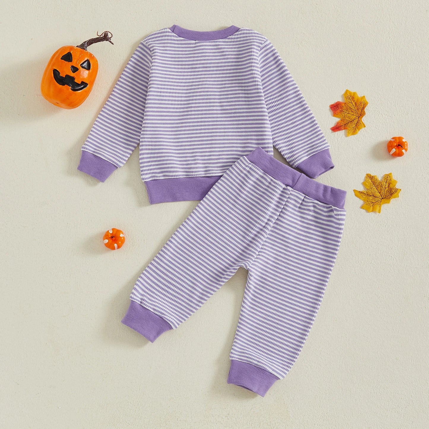 Baby Toddler Girls Boys 2Pcs Striped Set Halloween Ghost Embroidery Long Sleeve Pullover Top with Jogger Pants Fall Outfit