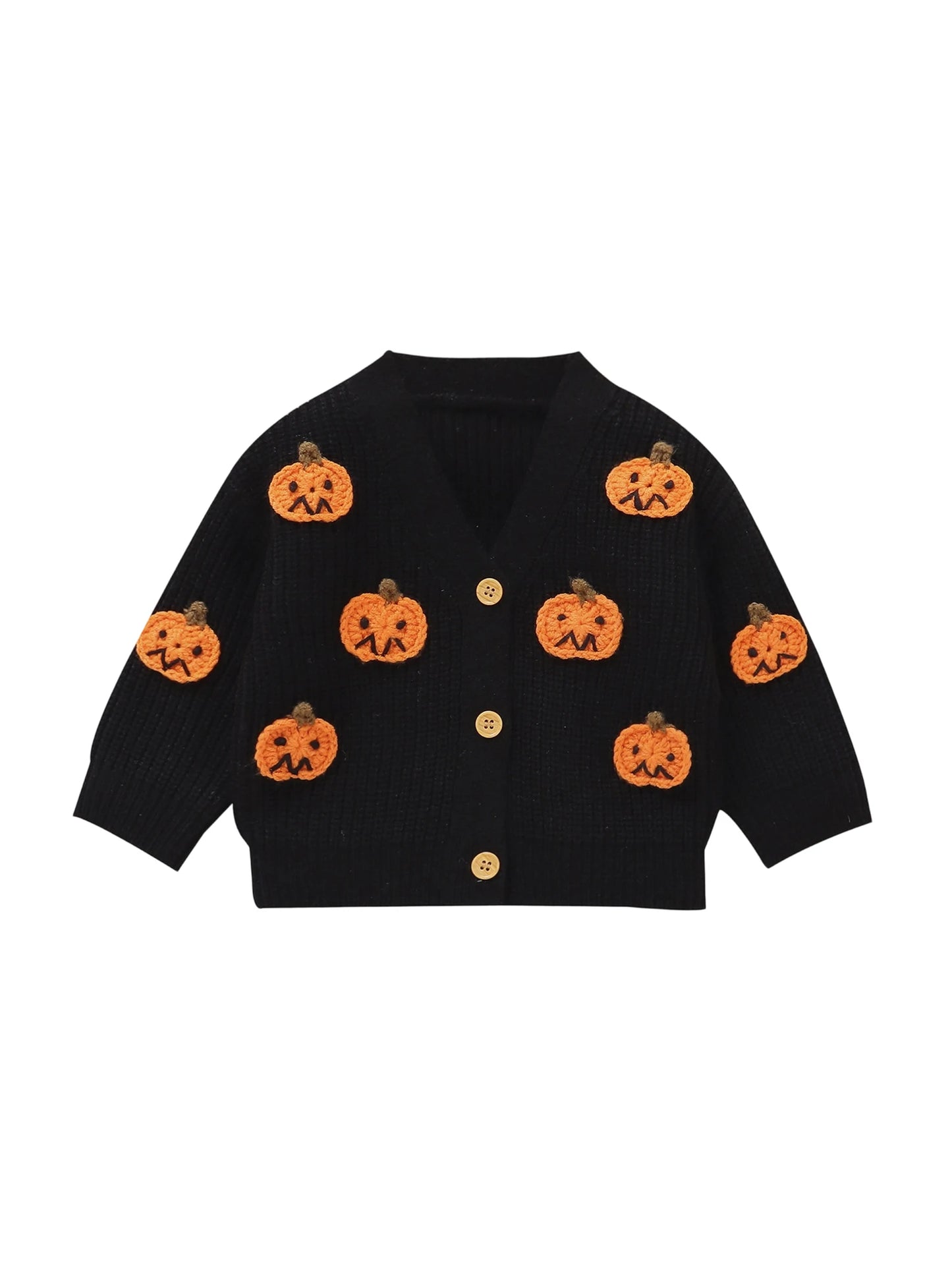 Baby Toddler Boys Girls Knit Cardigan Cute Halloween Pumpkin Embroidery Fall V Neck Long Sleeve Button Up Sweater Top