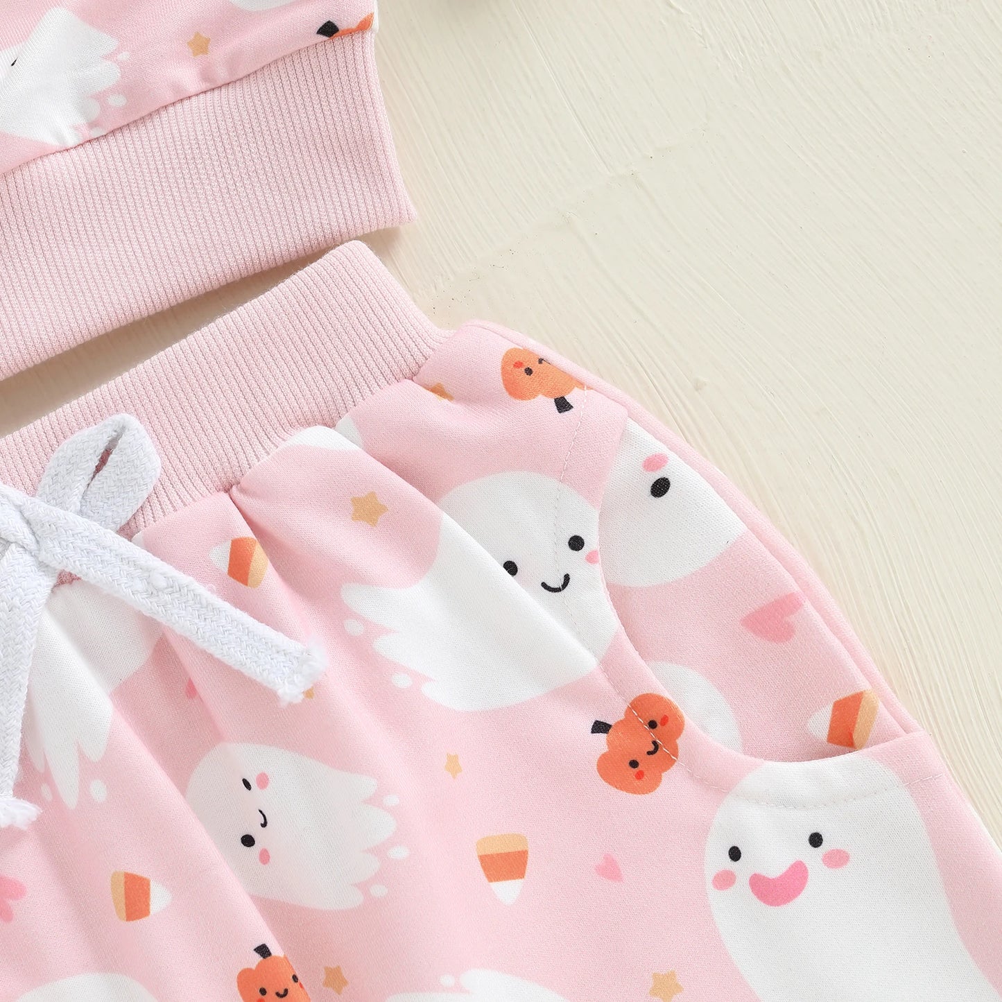 Baby Toddler Girls 2Pcs Halloween Outfit Ghost Pumpkin Print Crew Neck Long Sleeve Top and Pants Set