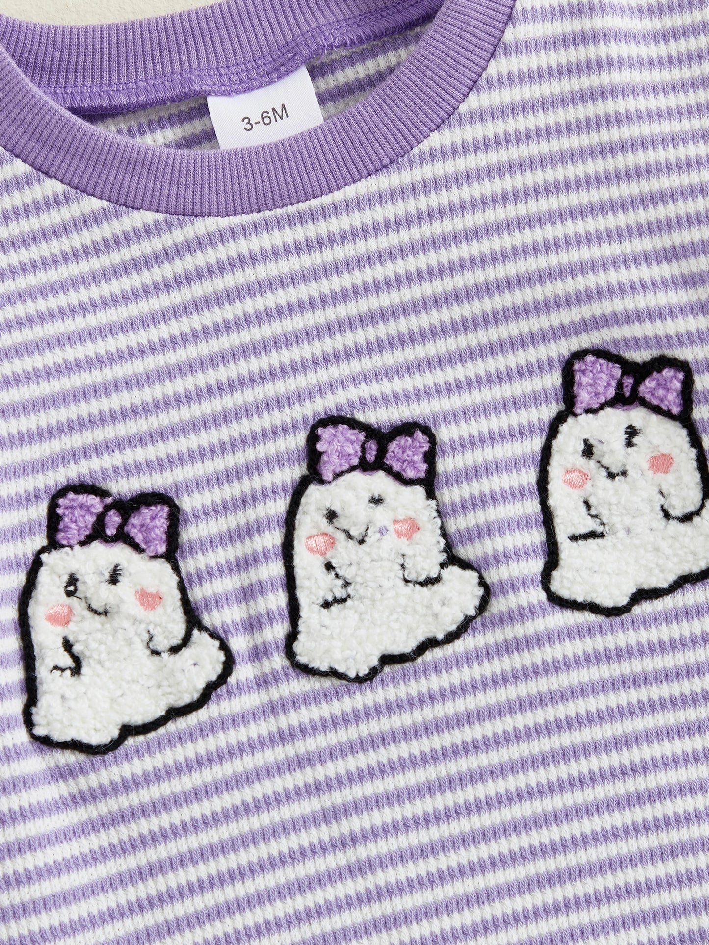 Baby Girls Boys Halloween Striped Romper Pumpkin/Ghost Embroidery Long Sleeve Jumpsuit