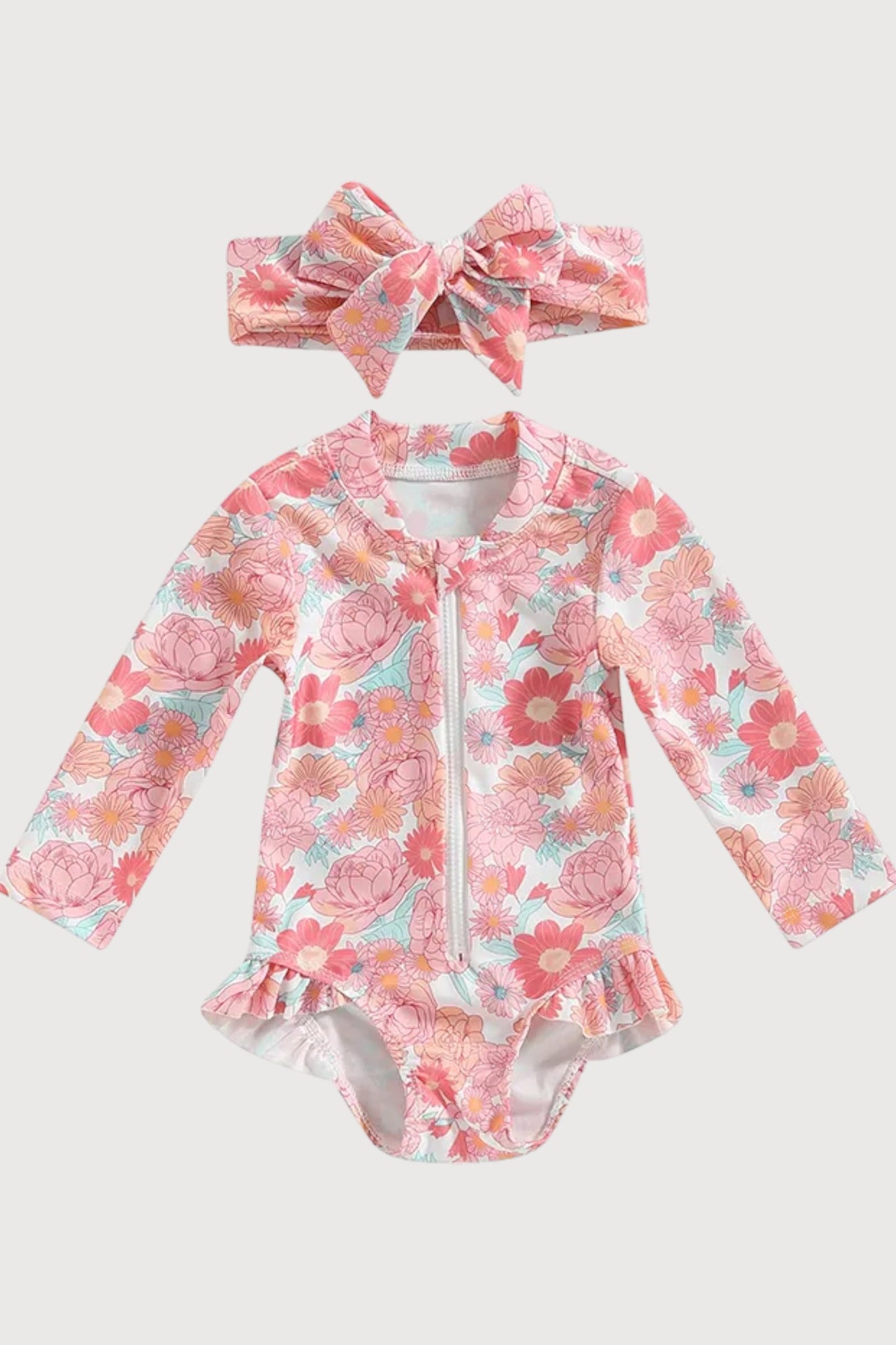 Baby Girl 2 Pcs Long Sleeve Cute Swimwear Set