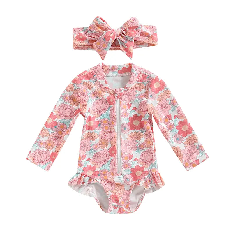 Baby Girl 2 Pcs Long Sleeve Cute Swimwear Set