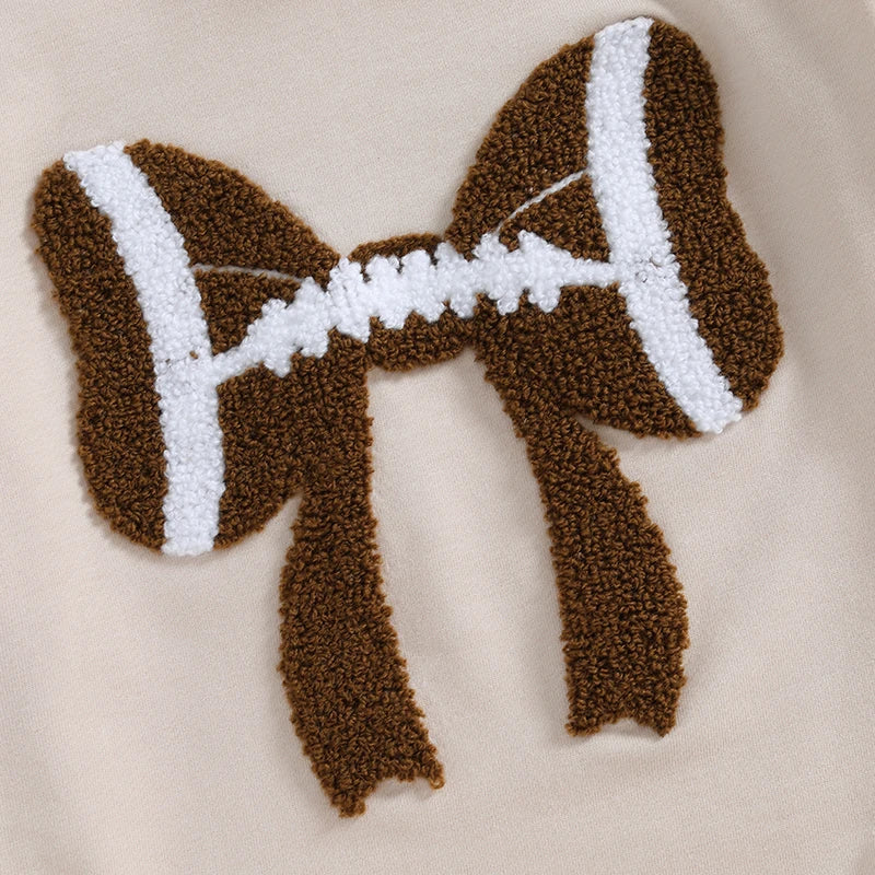 Baby Girl Bubble Romper Long Sleeve Crew Neck Bow Football Print Fall Jumpsuit