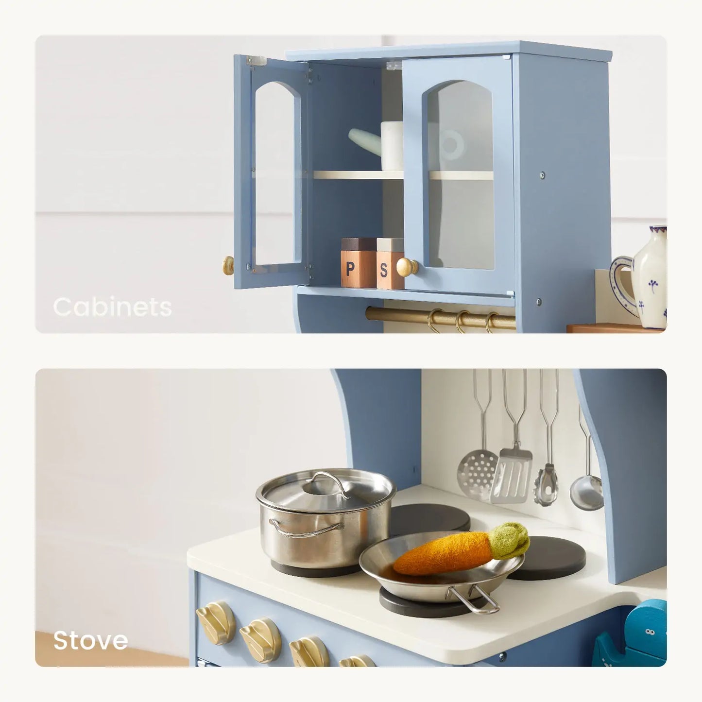 Tiny Land® Pretend Play Kitchen for Kids - Serenity Wooden Kitchen – Blue