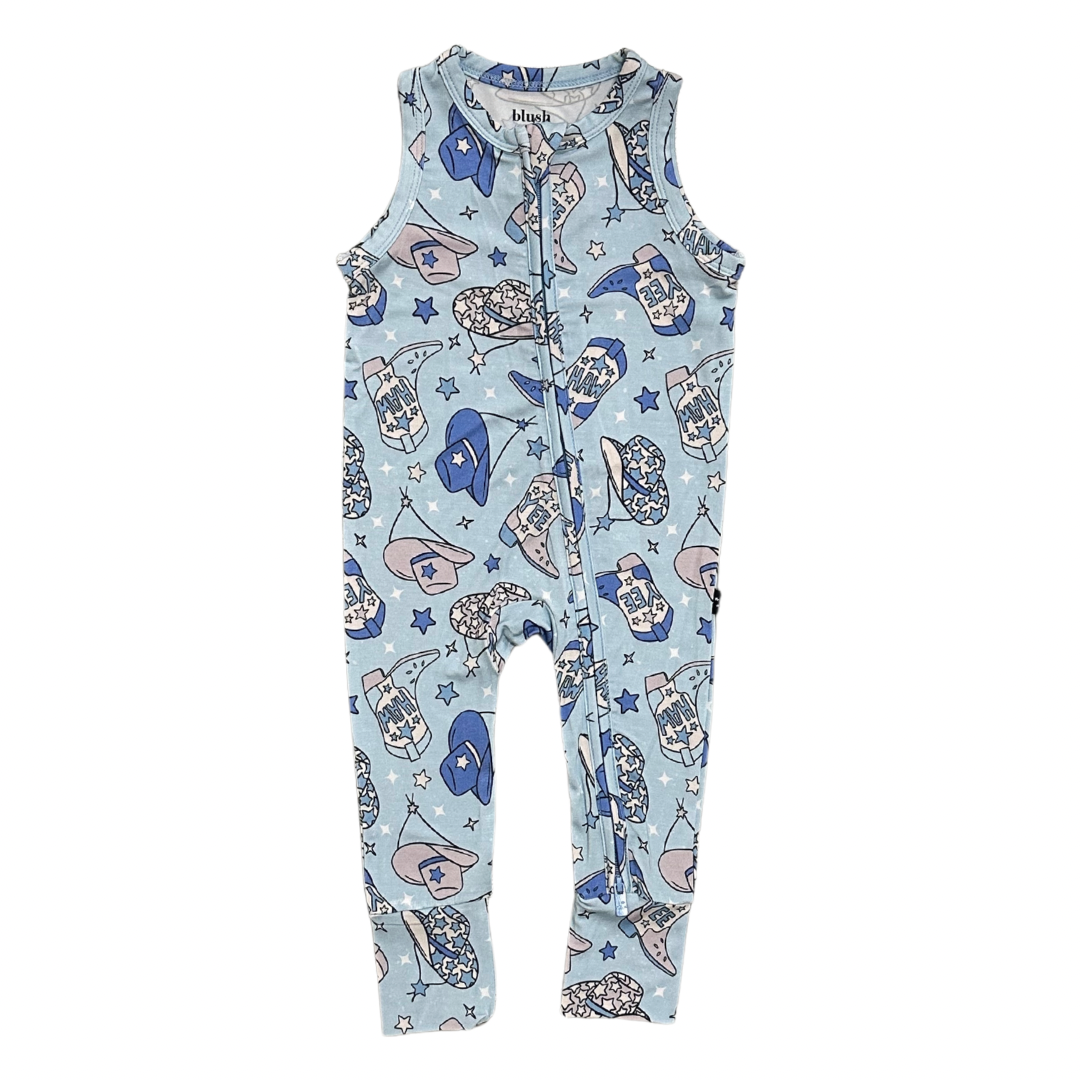 YEE HAW (blue) - Sleeveless Zippy Zipper Romper