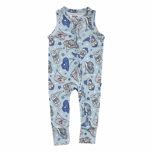 YEE HAW (blue) - Sleeveless Zippy Zipper Romper