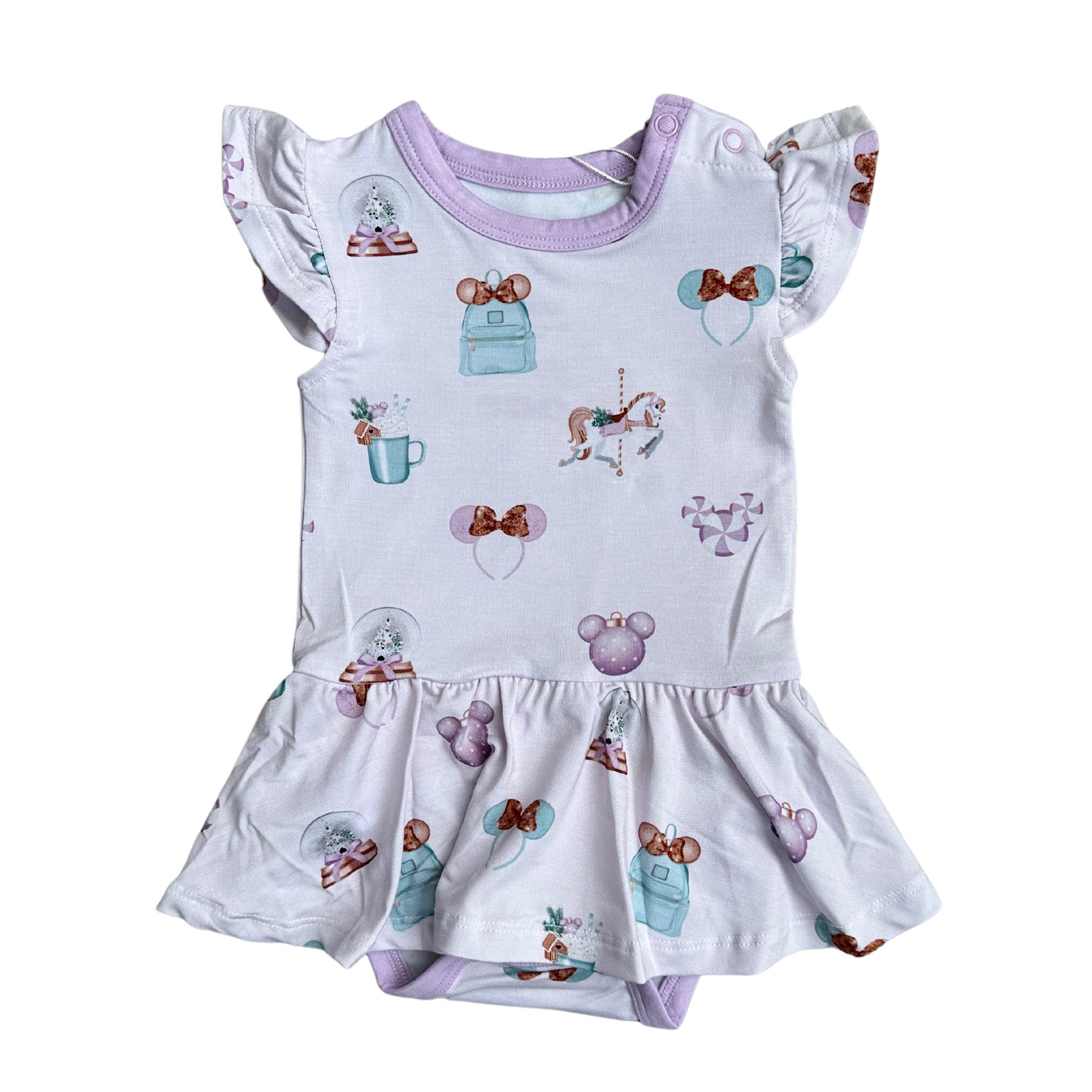 Christmas at the Park - Twirl Bodysuit Romper Dress (flutter sleeve)