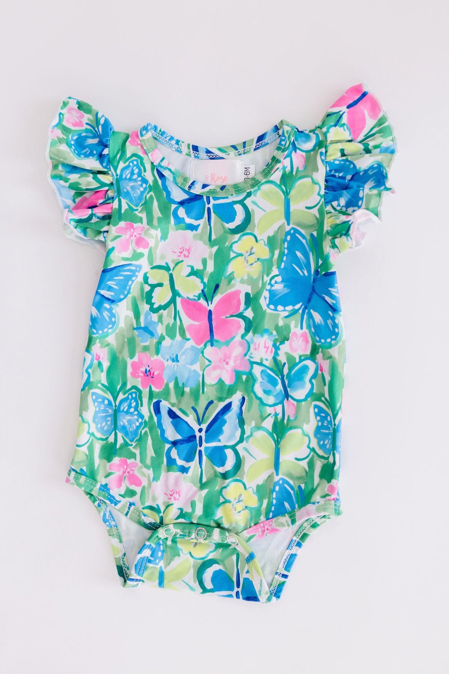 Watercolor Butterflies S/S Flutter Bodysuit Romper