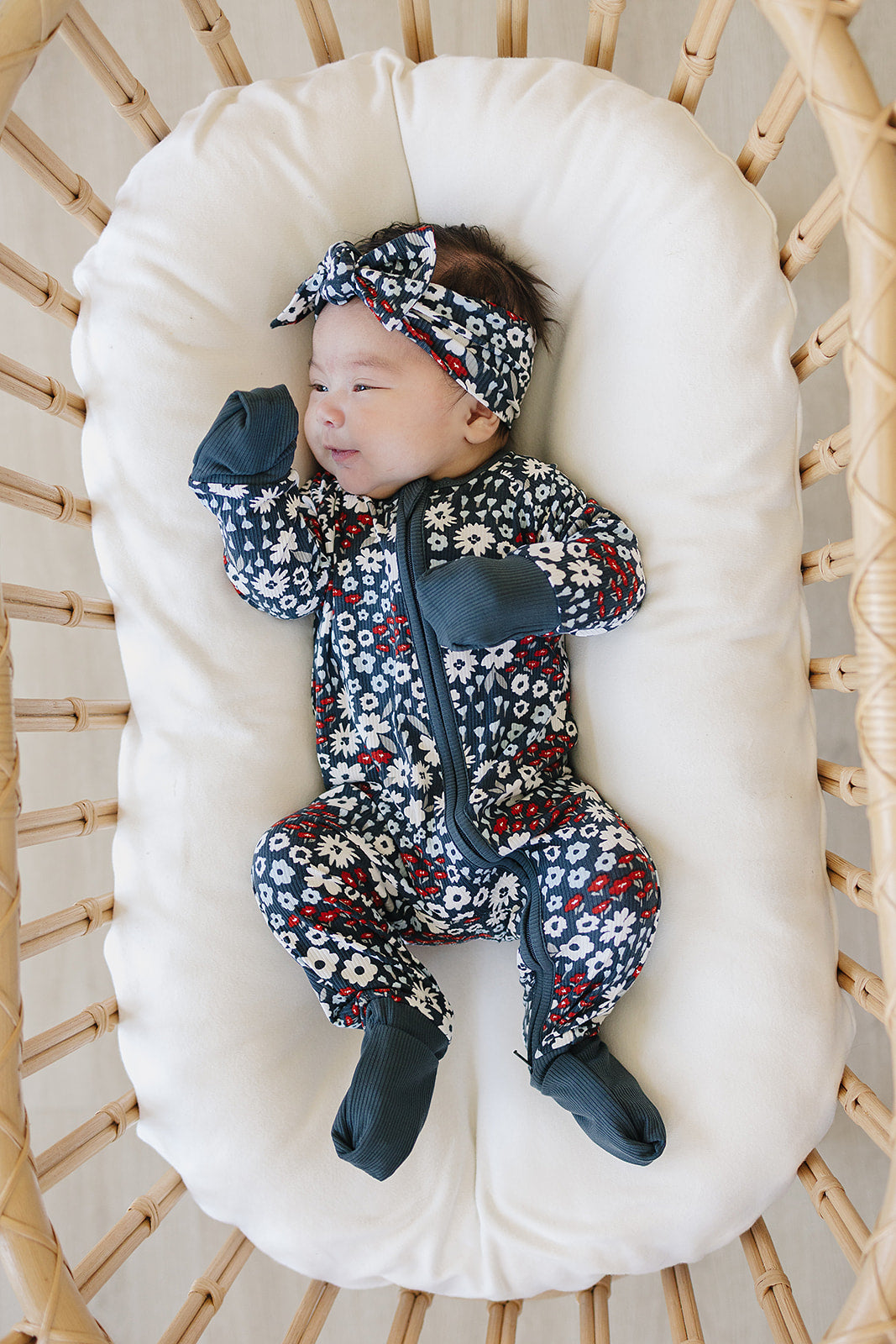 Americana Floral Ribbed Bamboo Zipper Romper