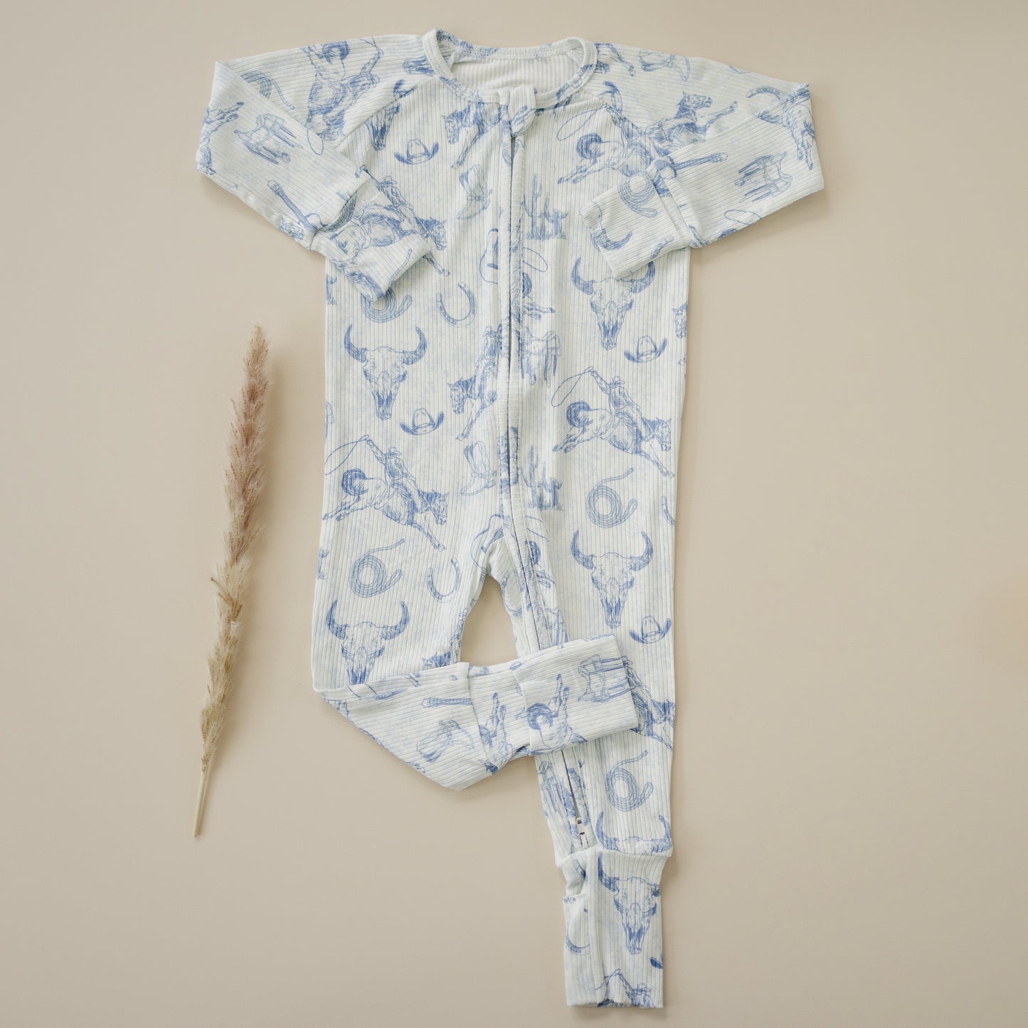 Cowboy Blues Ribbed Bamboo Zippy Pajamas Romper
