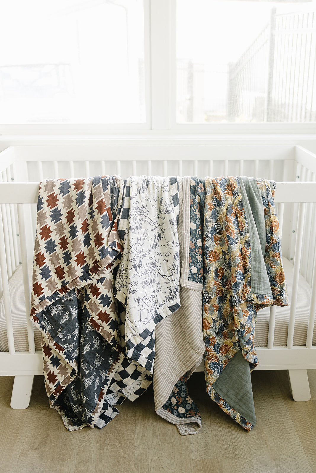 Paradise Palms+ Dusty Blue Muslin Quilt Blanket
