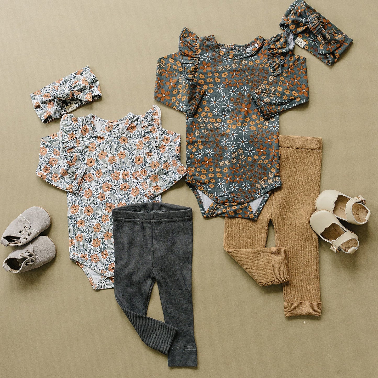 Navy Floral Ruffle Sleeve Bamboo Bodysuit Romper