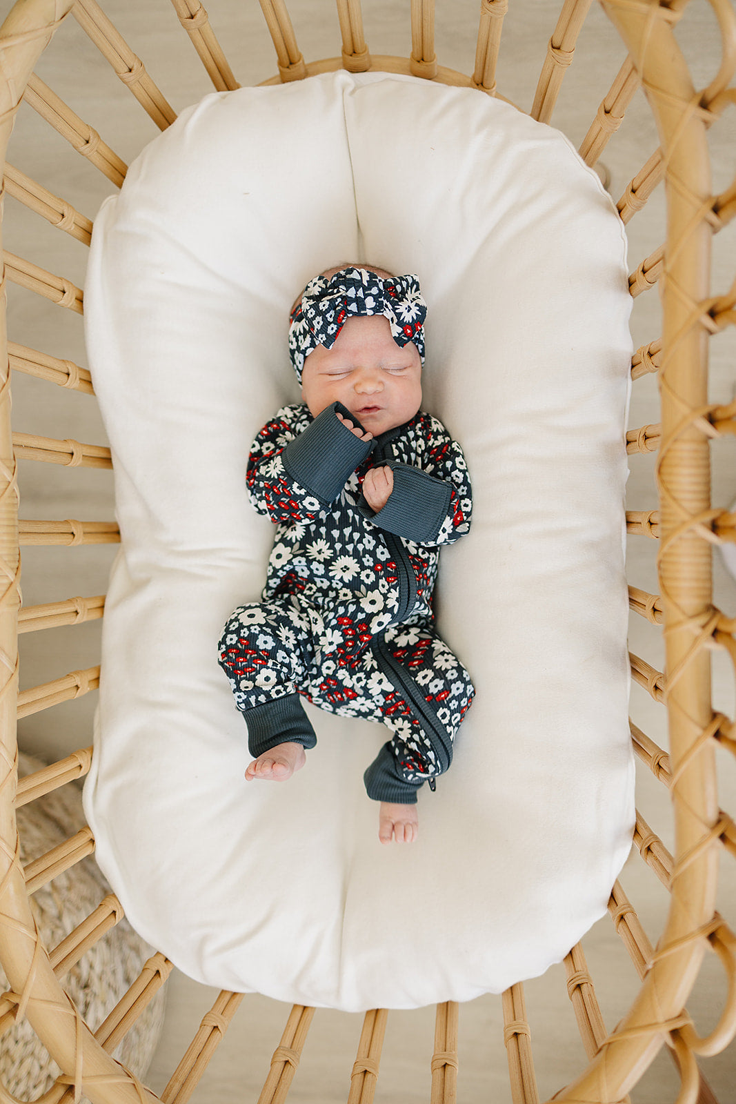 Americana Floral Ribbed Bamboo Zipper Romper
