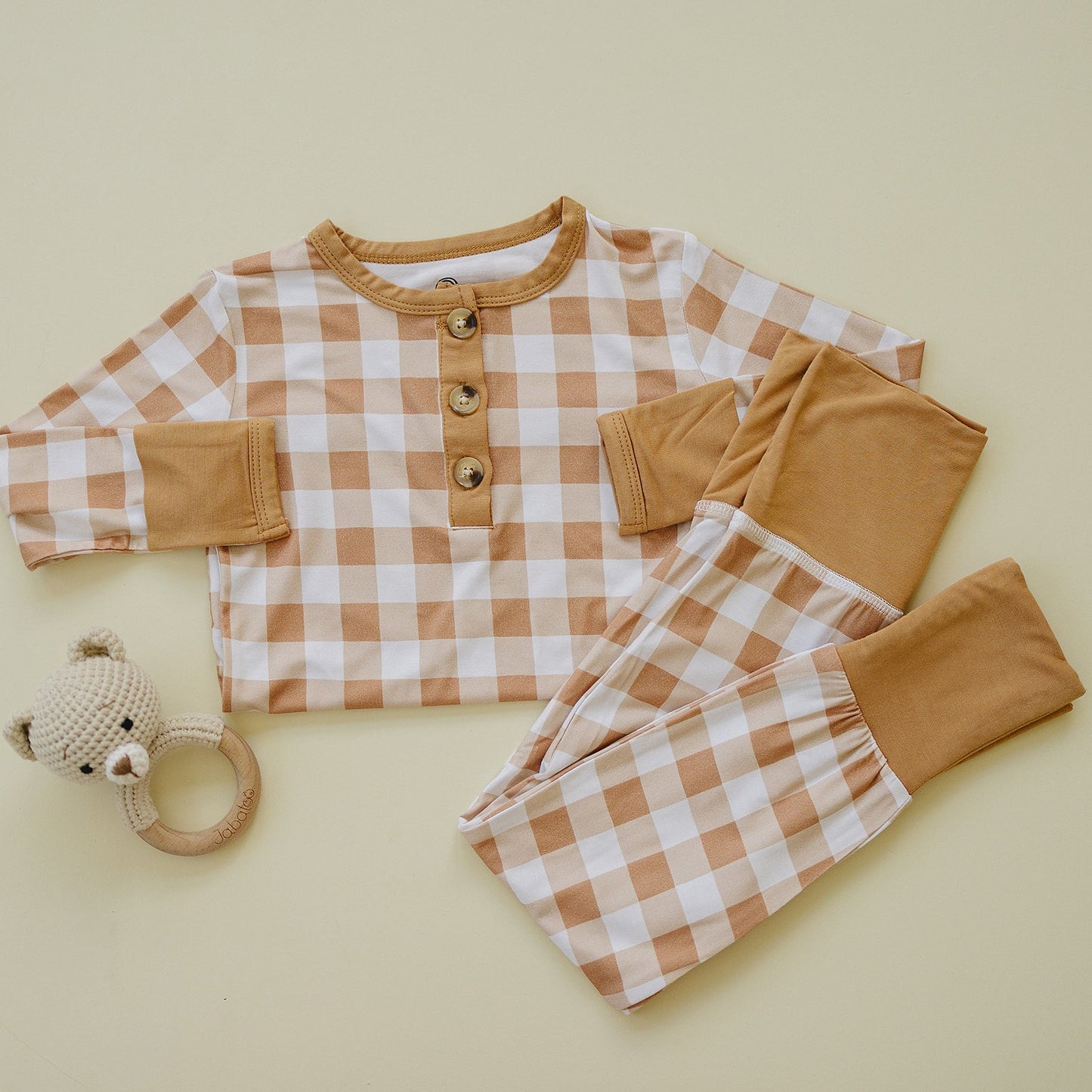 Golden Gingham 2pc Henley Bamboo Pajamas Set