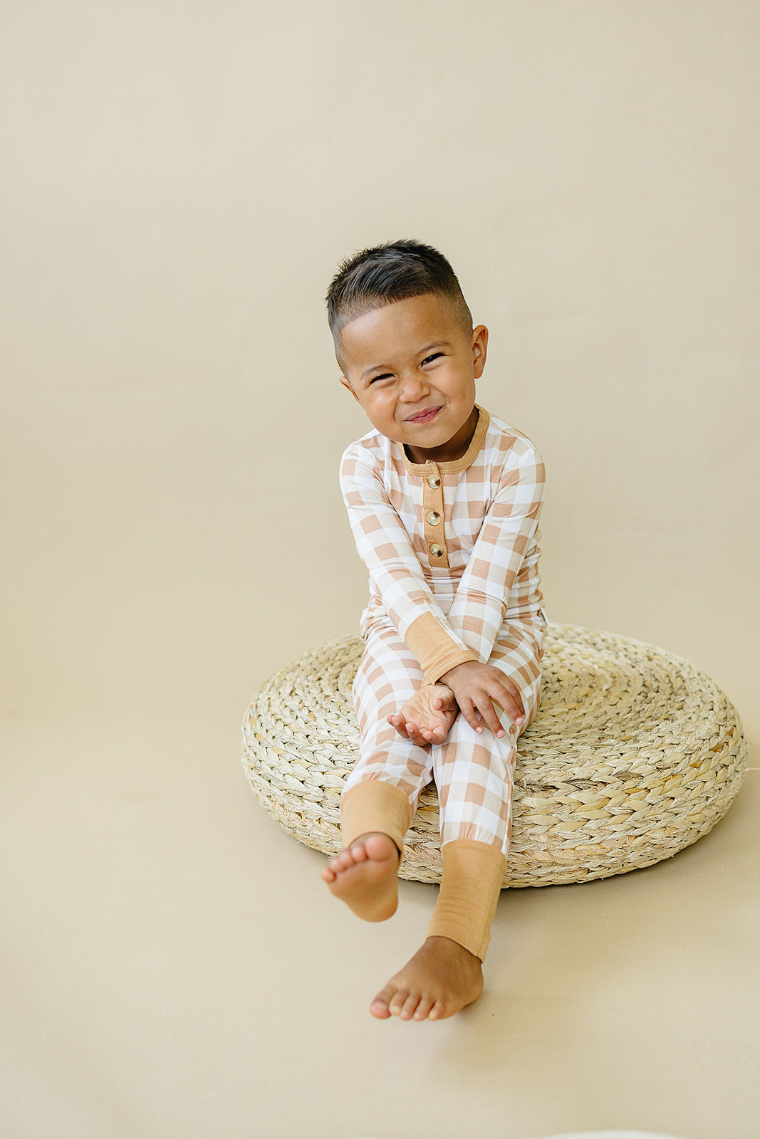 Golden Gingham 2pc Henley Bamboo Pajamas Set