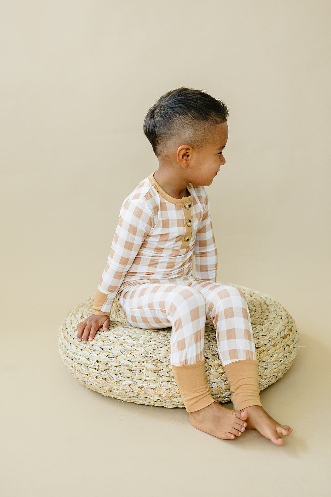 Golden Gingham 2pc Henley Bamboo Pajamas Set