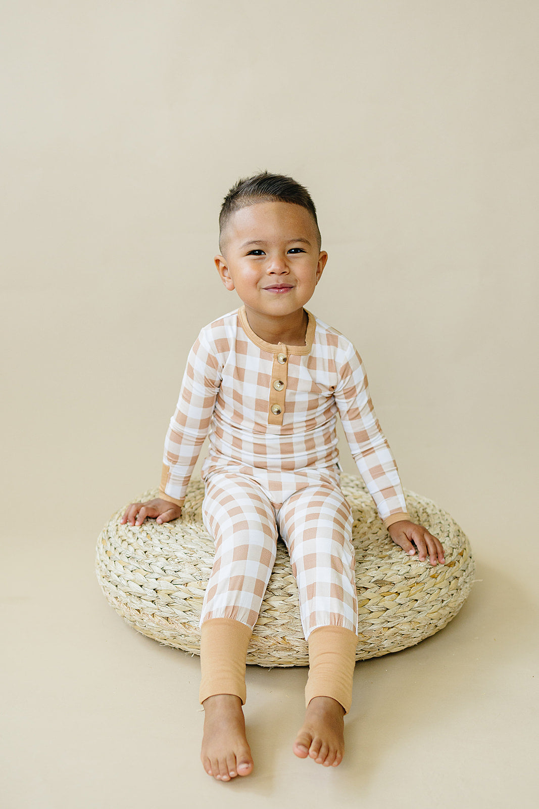 Golden Gingham 2pc Henley Bamboo Pajamas Set