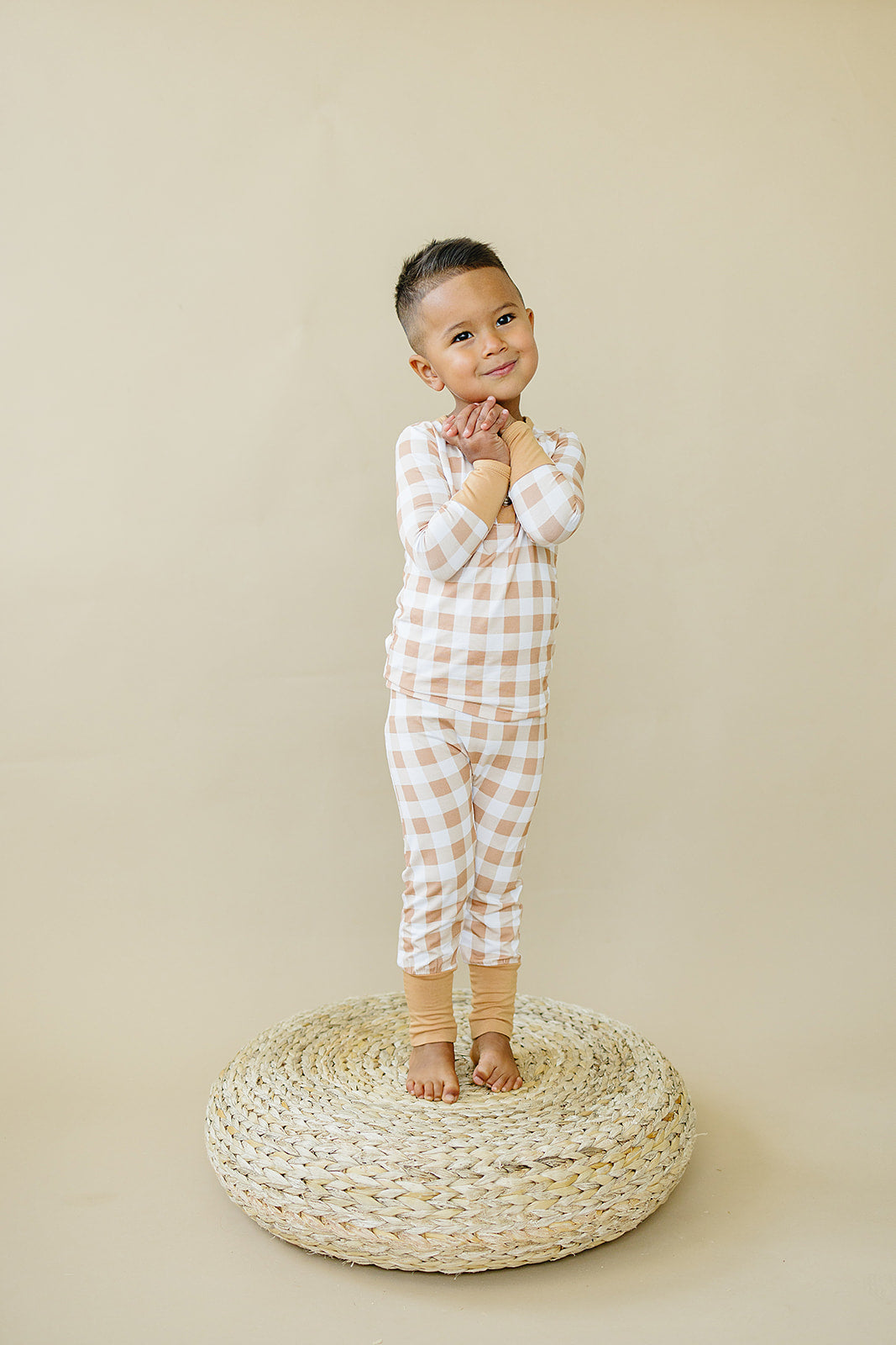 Golden Gingham 2pc Henley Bamboo Pajamas Set