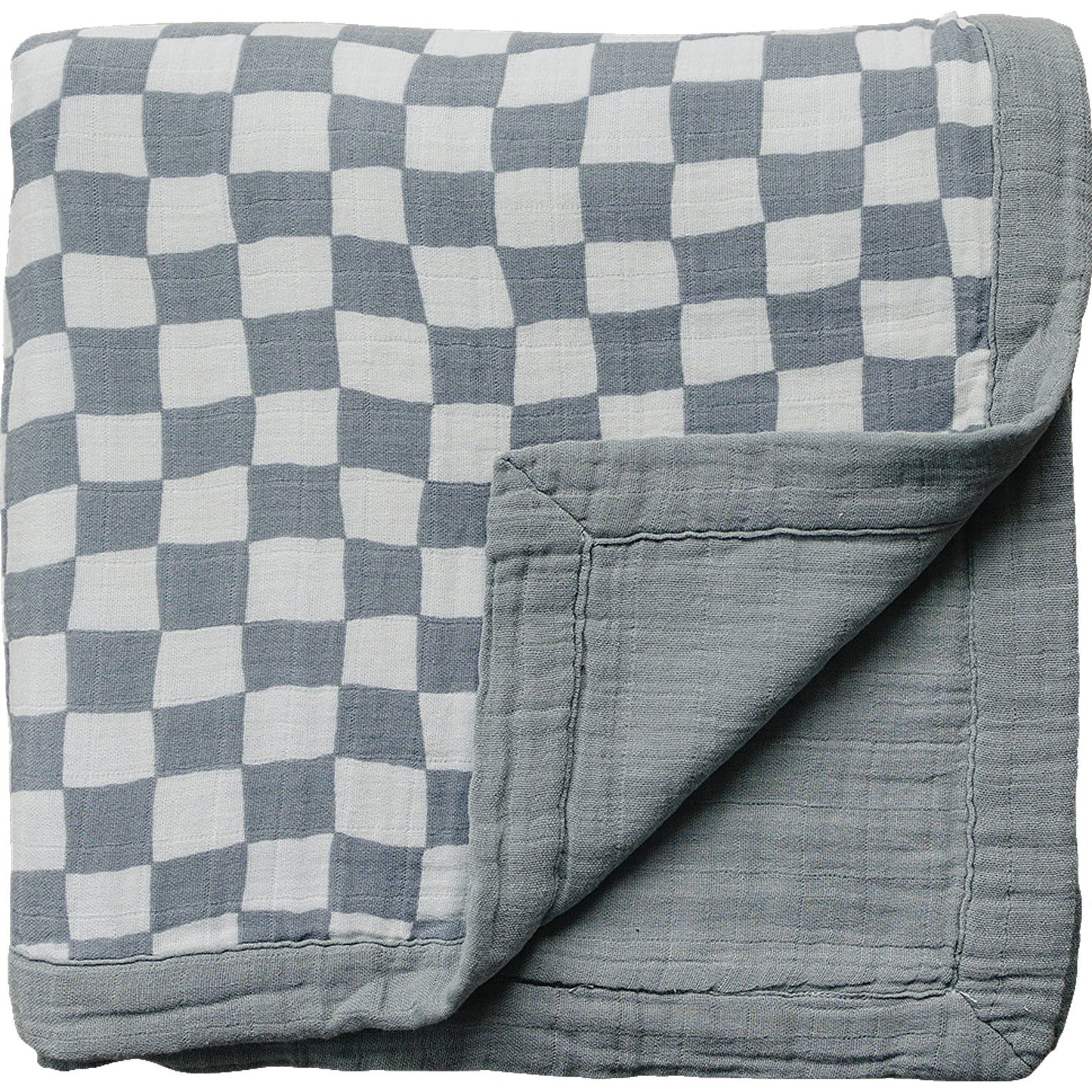 Dusty Blue Wavy Checkered Muslin Quilt Blanket