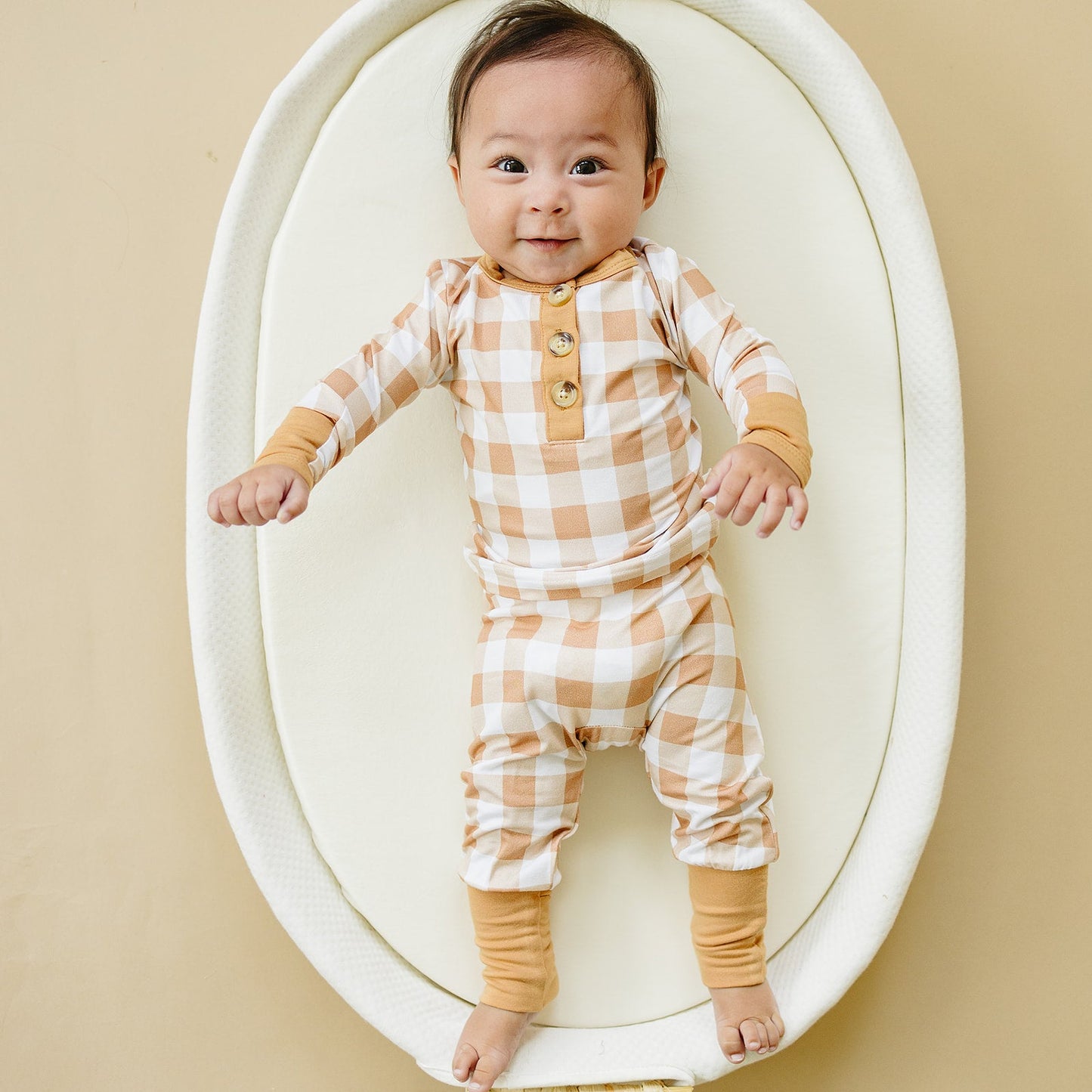 Golden Gingham 2pc Henley Bamboo Pajamas Set