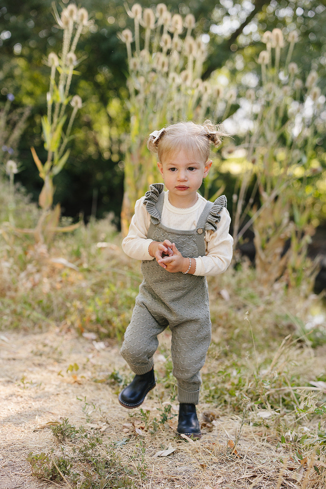 Green Ruffle Knit Overalls Romper