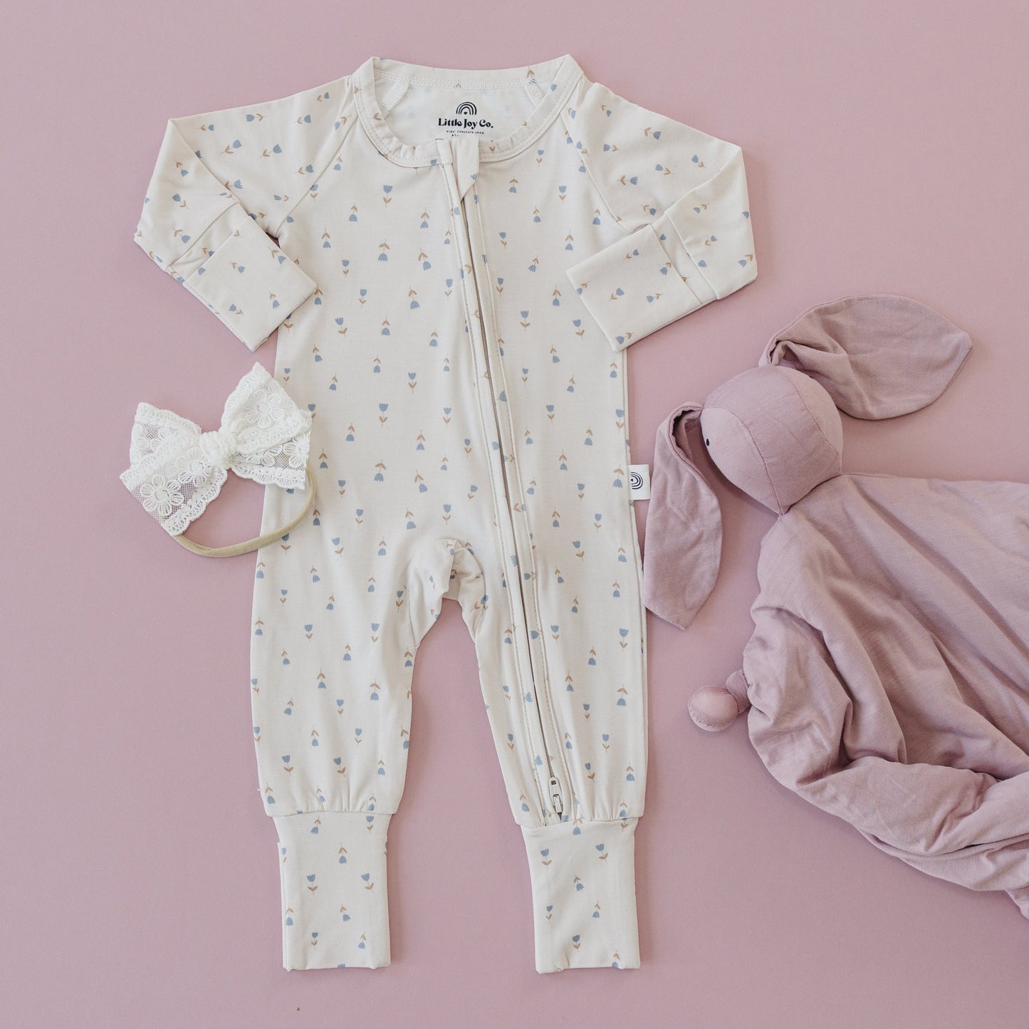 Tiny Tulips Bamboo Floral Zippy Romper Pajamas