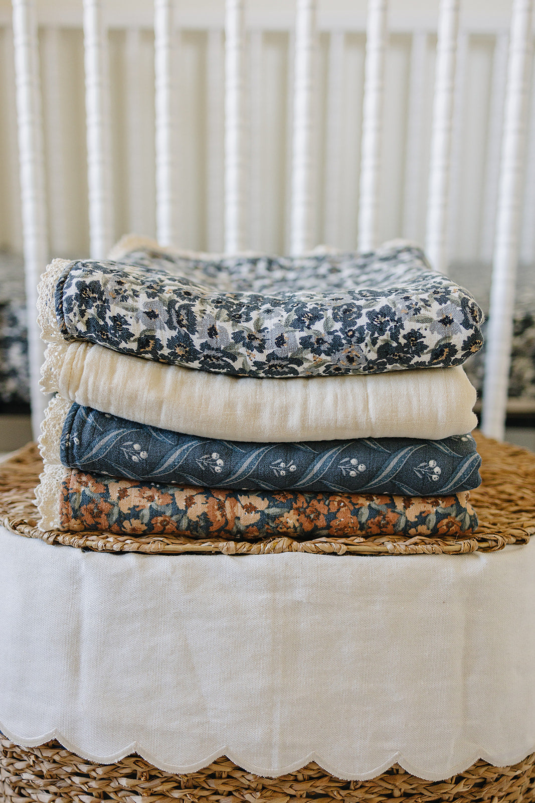 Liberty Floral + Coastal Plaid Lace Muslin Quilt Blanket