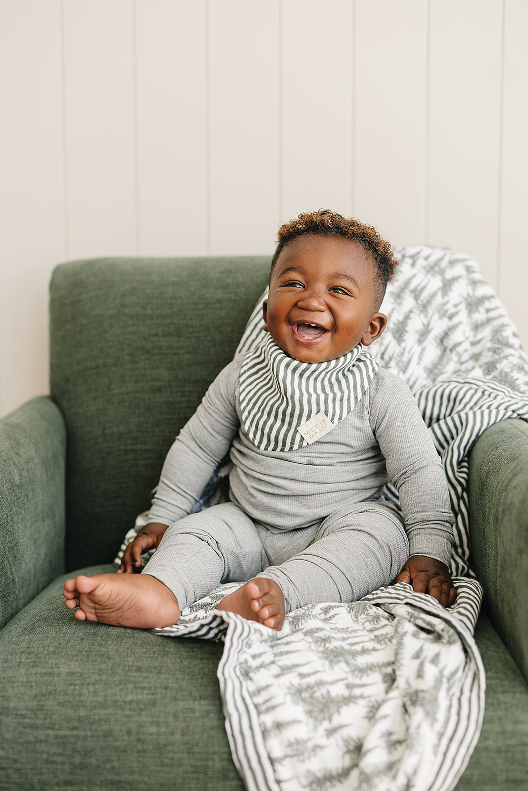 Green Stripes Classic Muslin Bib