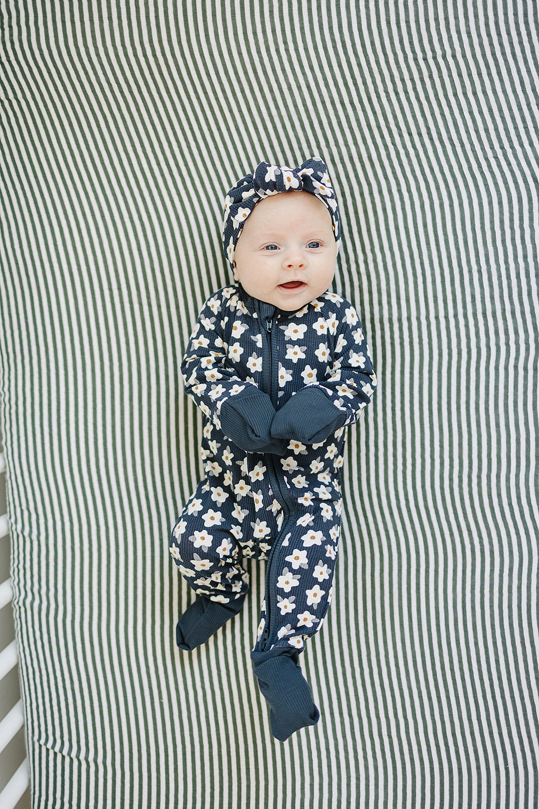 Navy Daisy Floral Ribbed Bamboo Zipper