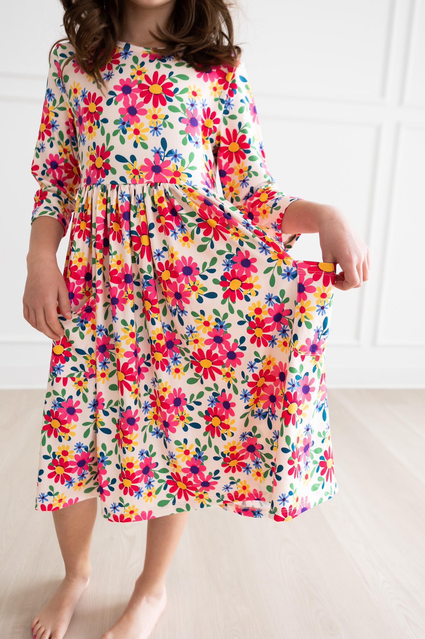 Last Bud Not Least Floral 3/4 Sleeve Pocket Twirl Dress